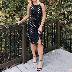 Banana Republic polka dot slit midi pencil dress